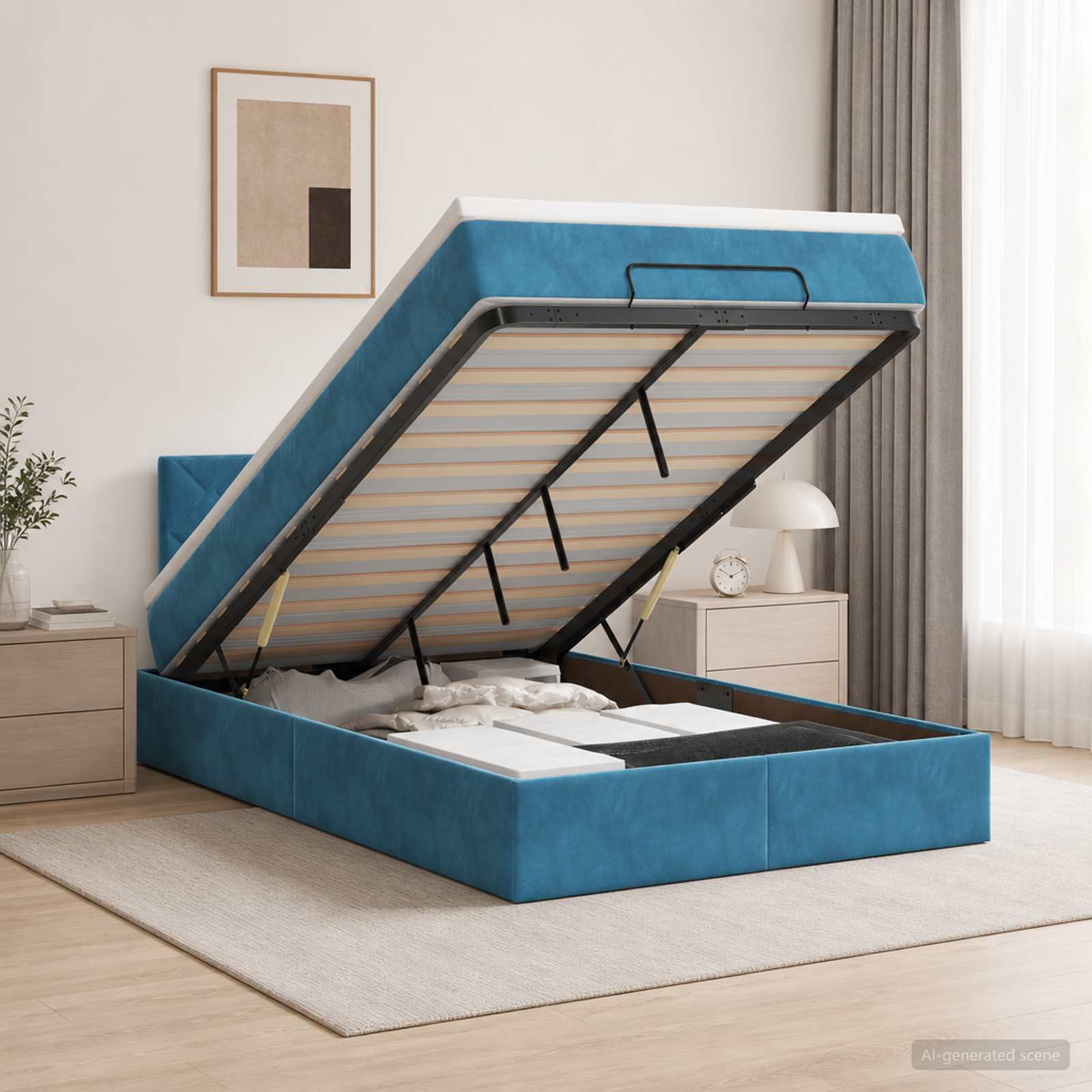 3456625_1.jpg vidaXL Polohovací postel s matrací Tmavomodrá 120 x 200 cm Zamat – Obrázok 1