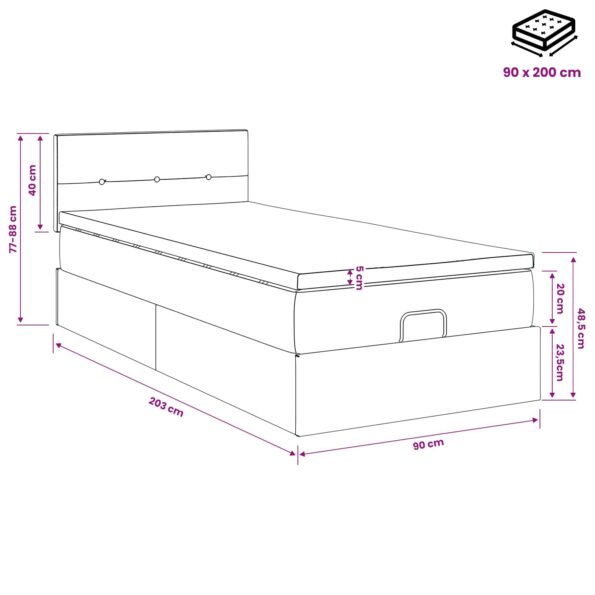 vidaXL Ottoman posteľ s matracom a LED Tmavosivá 90 x 200 cm Látka – Obrázok 12
