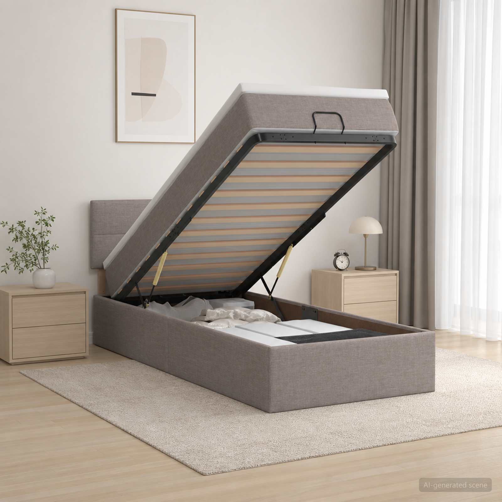 3456881_1.jpg vidaXL Ottoman posteľ s matracom a LED Sivohnedá 90 x 200 cm Látka – Obrázok 1