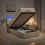 vidaXL Ottoman posteľ s matracom a LED Krémová 90 x 200 cm Látka