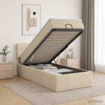 vidaXL Ottoman posteľ s matracom a LED Krémová 90 x 200 cm Látka – Obrázok 4