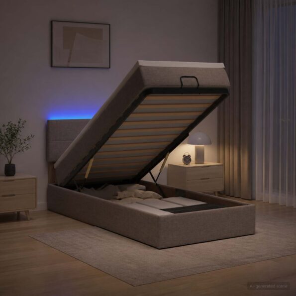 vidaXL Ottoman posteľ s matracom a LED Sivohnedá 100 x 200 cm Látka – Obrázok 4