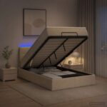 vidaXL Ottoman posteľ s matracom a LED Krémová 120 x 190 cm Látka