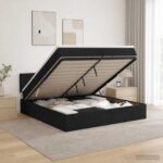 vidaXL Ottoman posteľ s matracom a LED Čierna 200 x 200 cm Látka