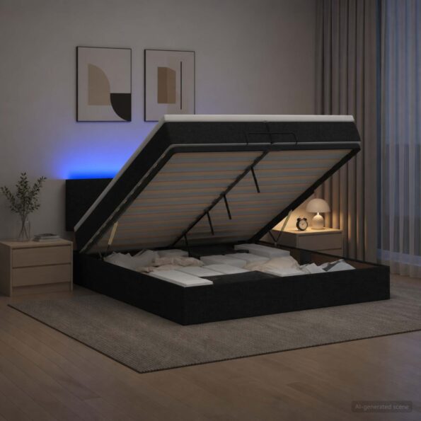 vidaXL Ottoman posteľ s matracom a LED Čierna 200 x 200 cm Látka – Obrázok 4
