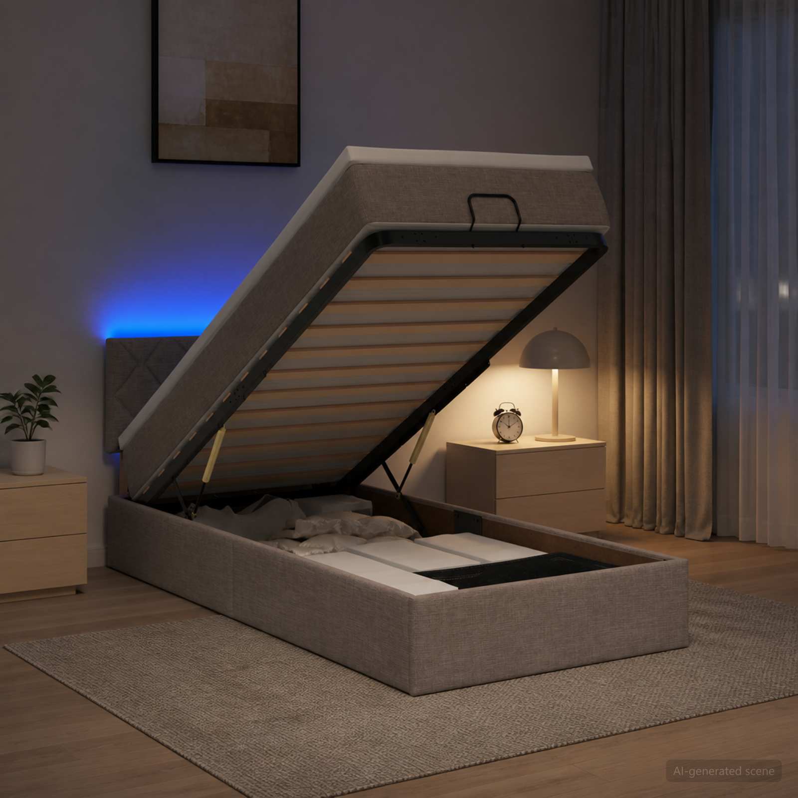 3456971_1.jpg vidaXL Ottoman posteľ s matracom a LED Sivohnedá 100 x 200 cm Látka – Obrázok 1