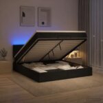 vidaXL Ottoman posteľ s matracom a LED Čierna 140 x 190 cm Látka