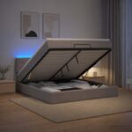 vidaXL Ottoman posteľ s matracom a LED Sivohnedá 140 x 200 cm Látka