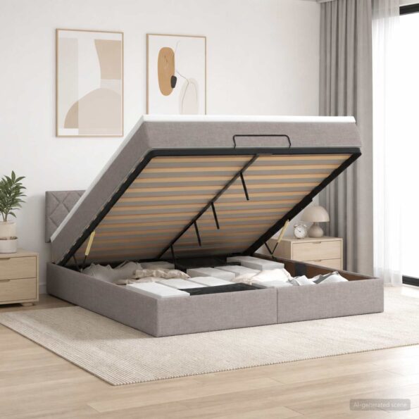vidaXL Ottoman posteľ s matracom a LED Sivohnedá 140 x 200 cm Látka – Obrázok 4