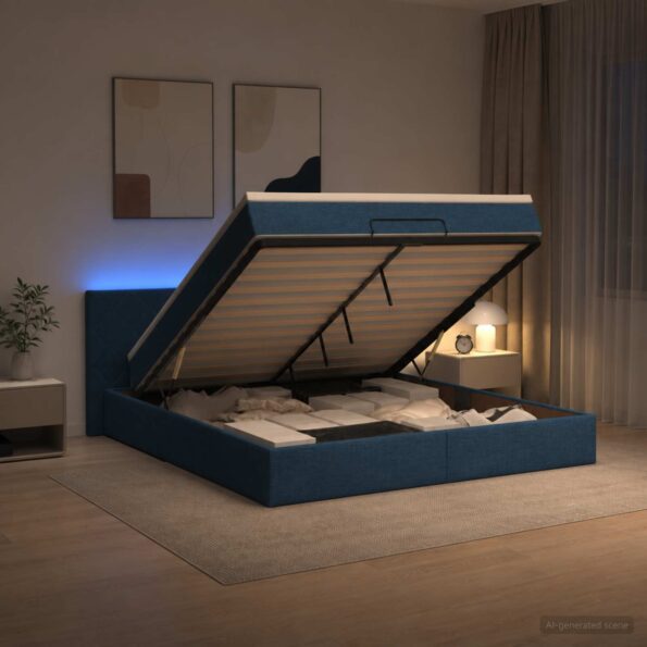 vidaXL Ottoman posteľ s matracom a LED Modrá 180 x 200 cm Látka – Obrázok 4