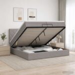vidaXL Ottoman posteľ s matracom a LED Sivohnedá 200 x 200 cm Látka – Obrázok 4
