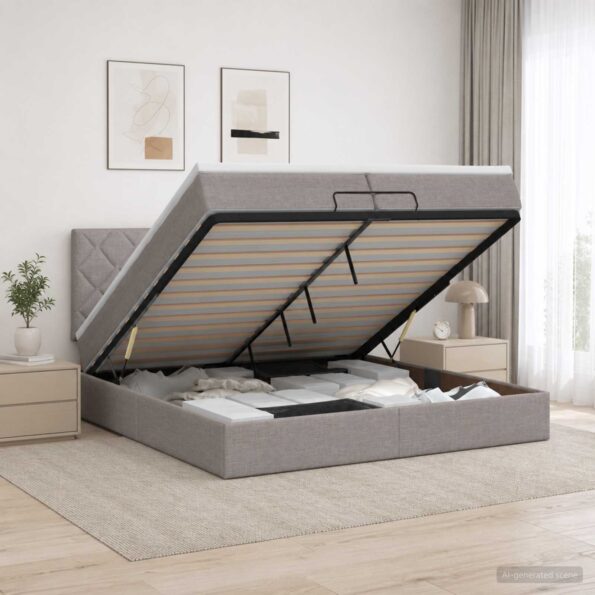 vidaXL Ottoman posteľ s matracom a LED Sivohnedá 200 x 200 cm Látka – Obrázok 4