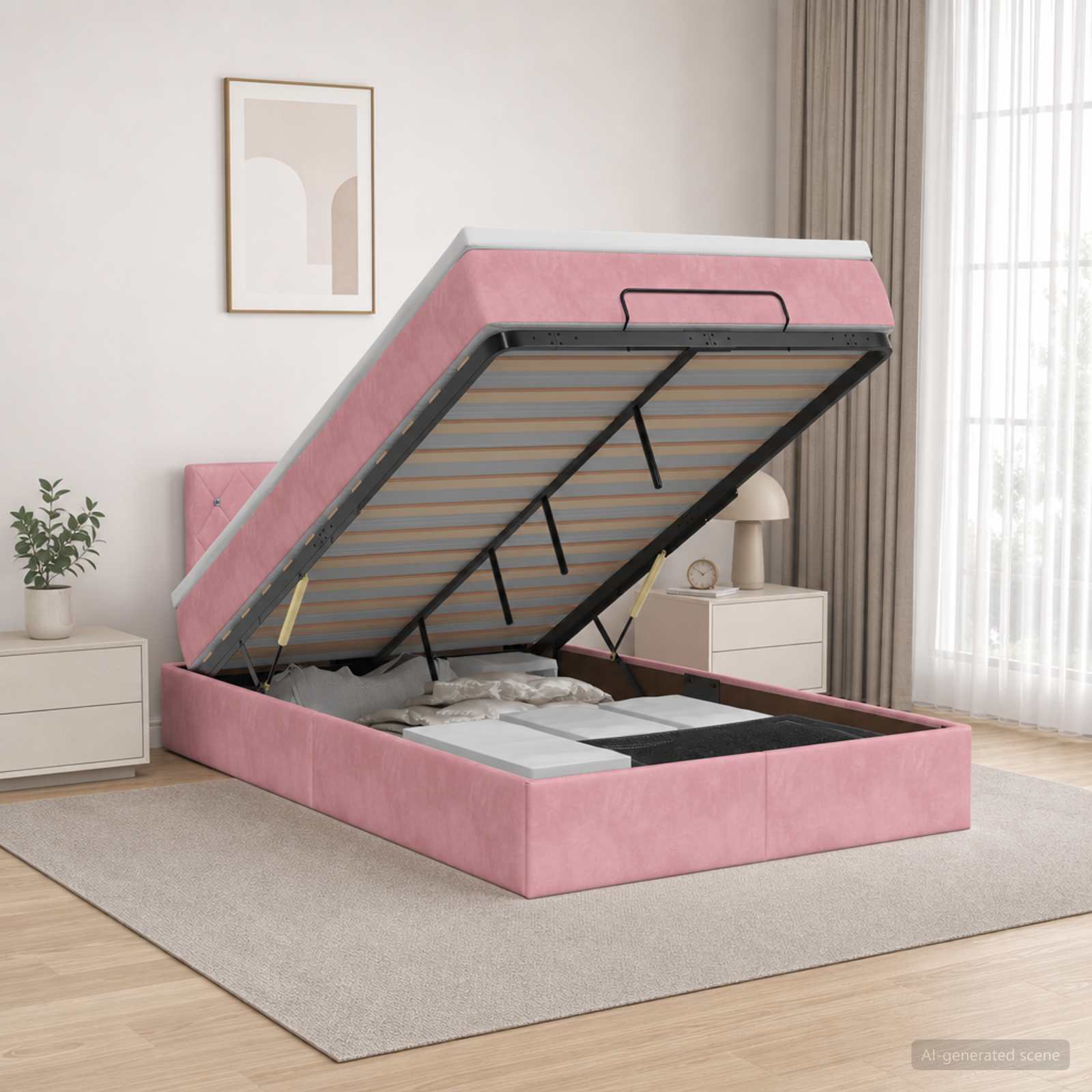 3457064_1.jpg vidaXL Ottoman posteľ s matracom a LED Ružová 120 x 200 cm Zamat – Obrázok 1