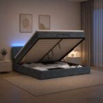 vidaXL Ottoman posteľ s matracom a LED Tmavosivá 200 x 200 cm Zamat