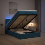 vidaXL Ottoman posteľ s matracom a LED Tmavo modrá 120 x 200 cm Zamat – Obrázok 4