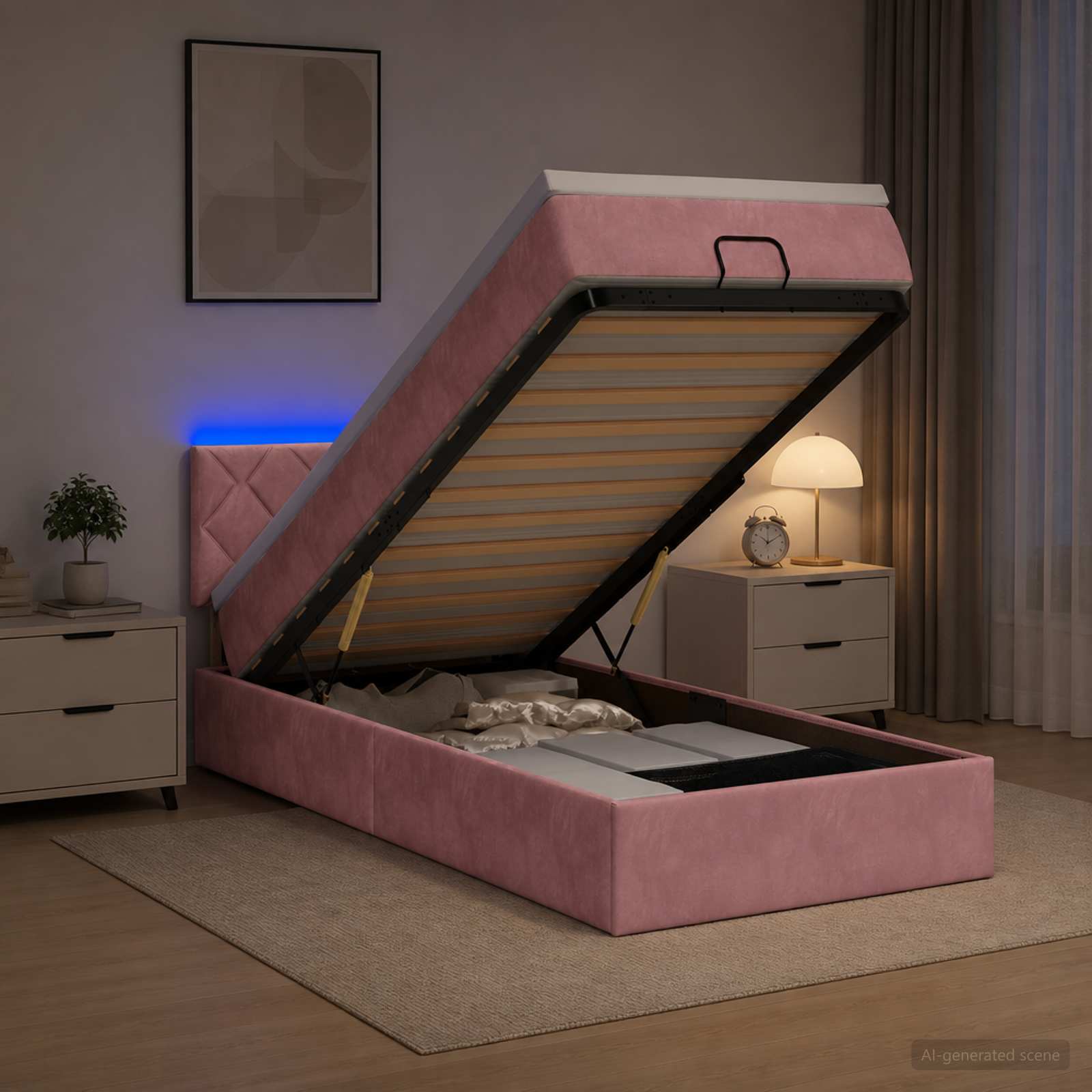 3457190_1.jpg vidaXL Ottoman posteľ s matracom a LED Ružová 90 x 200 cm Zamat – Obrázok 1