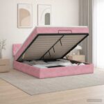 vidaXL Ottoman posteľ s matracom a LED Ružová 140 x 190 cm Zamat