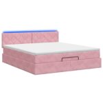 vidaXL Ottoman posteľ s matracom a LED Ružová 140 x 190 cm Zamat – Obrázok 9