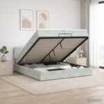 vidaXL Ottoman posteľ s matracom a LED Svetlosivá 200 x 200 cm Zamat – Obrázok 4