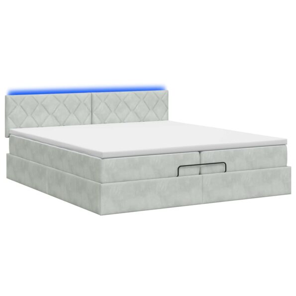vidaXL Ottoman posteľ s matracom a LED Svetlosivá 200 x 200 cm Zamat – Obrázok 9