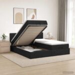 vidaXL Ottoman posteľ s matracom a LED Čierna 200 x 200 cm Látka