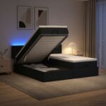 vidaXL Ottoman posteľ s matracom a LED Čierna 200 x 200 cm Látka – Obrázok 4