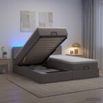 vidaXL Ottoman posteľ s matracom a LED Sivohnedá 200 x 200 cm Látka – Obrázok 4