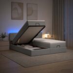 vidaXL Ottoman posteľ s matracom a LED Svetlosivá 180 x 200 cm Látka