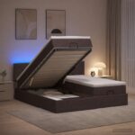 vidaXL Ottoman posteľ s matracom a LED Tmavohnedá 180 x 200 cm Látka – Obrázok 4
