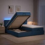 vidaXL Ottoman posteľ s matracom a LED Modrá 180 x 200 cm Látka