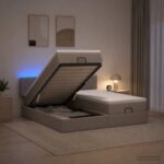 vidaXL Ottoman posteľ s matracom a LED Sivohnedá 200 x 200 cm Látka