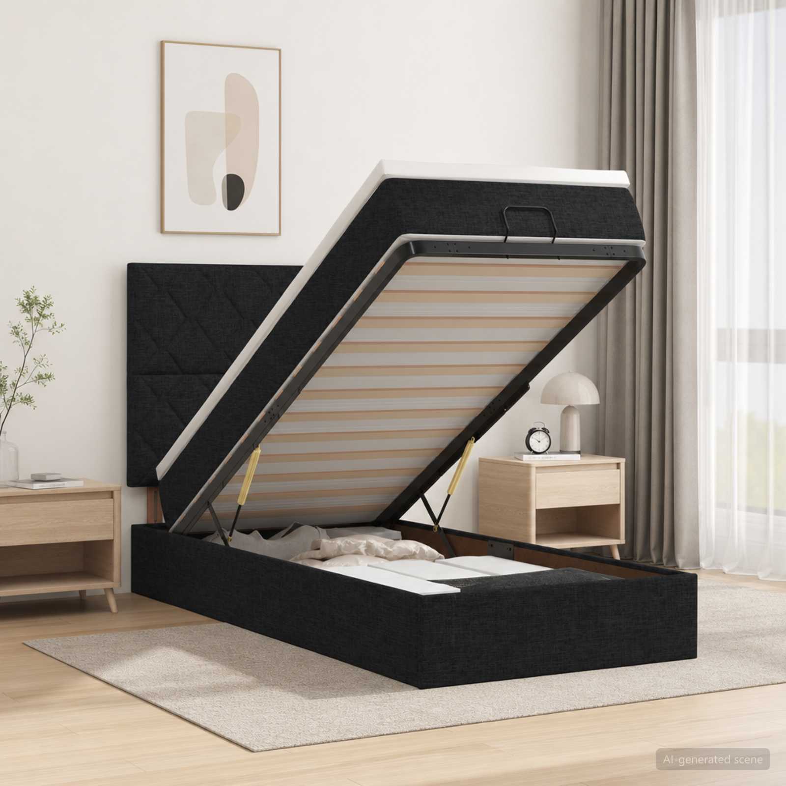 3457544_1.jpg vidaXL Polohovací postel s matrací Čierna 90 x 200 cm Látka – Obrázok 1