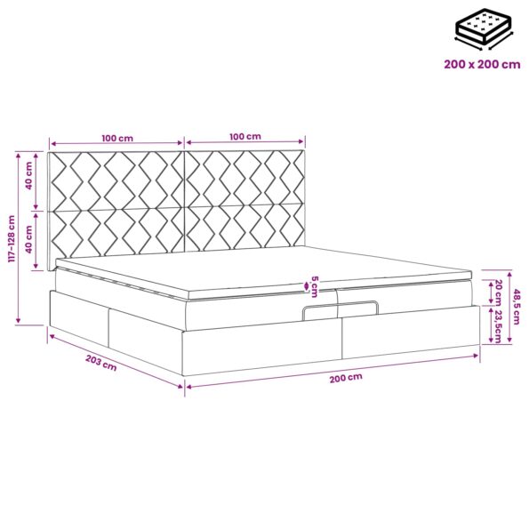 vidaXL Polohovací postel s matrací Ružová 200 x 200 cm Zamat – Obrázok 12