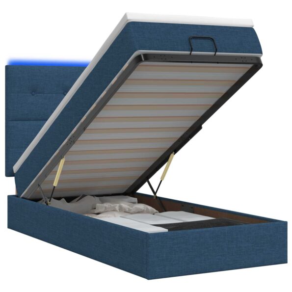 vidaXL Ottoman posteľ s matracom a LED Modrá 90 x 200 cm Látka – Obrázok 2