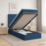 vidaXL Ottoman posteľ s matracom a LED Modrá 90 x 200 cm Látka – Obrázok 4