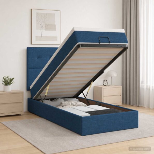 vidaXL Ottoman posteľ s matracom a LED Modrá 90 x 200 cm Látka – Obrázok 4