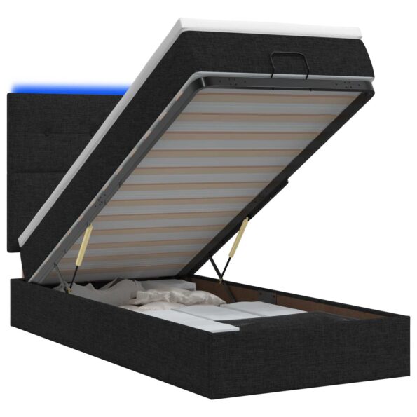 vidaXL Ottoman posteľ s matracom a LED Čierna 100 x 200 cm Látka – Obrázok 2
