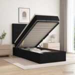 vidaXL Ottoman posteľ s matracom a LED Čierna 100 x 200 cm Látka – Obrázok 4