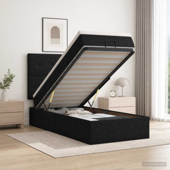 vidaXL Ottoman posteľ s matracom a LED Čierna 100 x 200 cm Látka – Obrázok 4