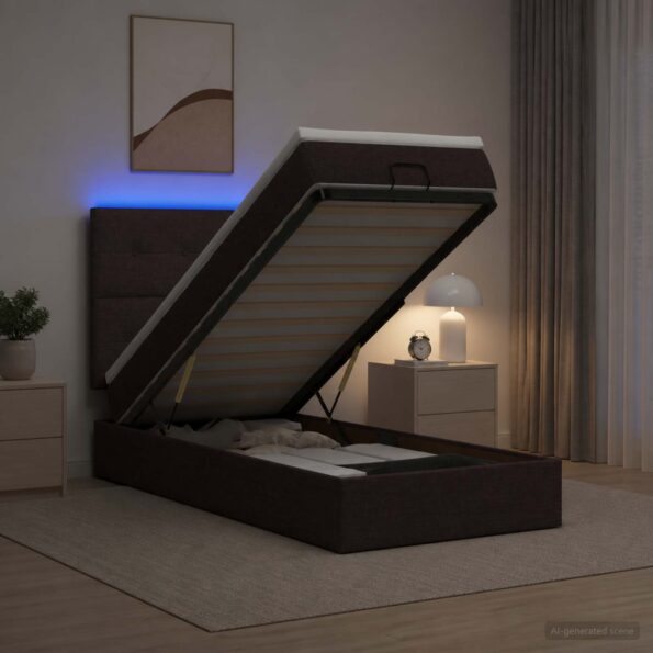 vidaXL Ottoman posteľ s matracom a LED Tmavohnedá 100 x 200 cm Látka – Obrázok 4