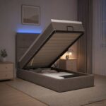 vidaXL Ottoman posteľ s matracom a LED Sivohnedá 100 x 200 cm Látka