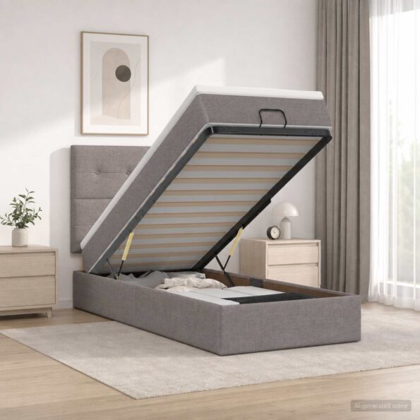 vidaXL Ottoman posteľ s matracom a LED Sivohnedá 100 x 200 cm Látka – Obrázok 4