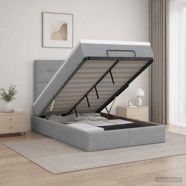 vidaXL Ottoman posteľ s matracom a LED Svetlosivá 120 x 190 cm Látka – Obrázok 4