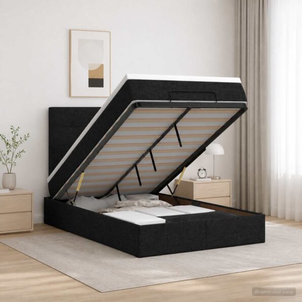 vidaXL Ottoman posteľ s matracom a LED Čierna 120 x 190 cm Látka – Obrázok 4