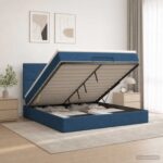 vidaXL Ottoman posteľ s matracom a LED Modrá 180 x 200 cm Látka