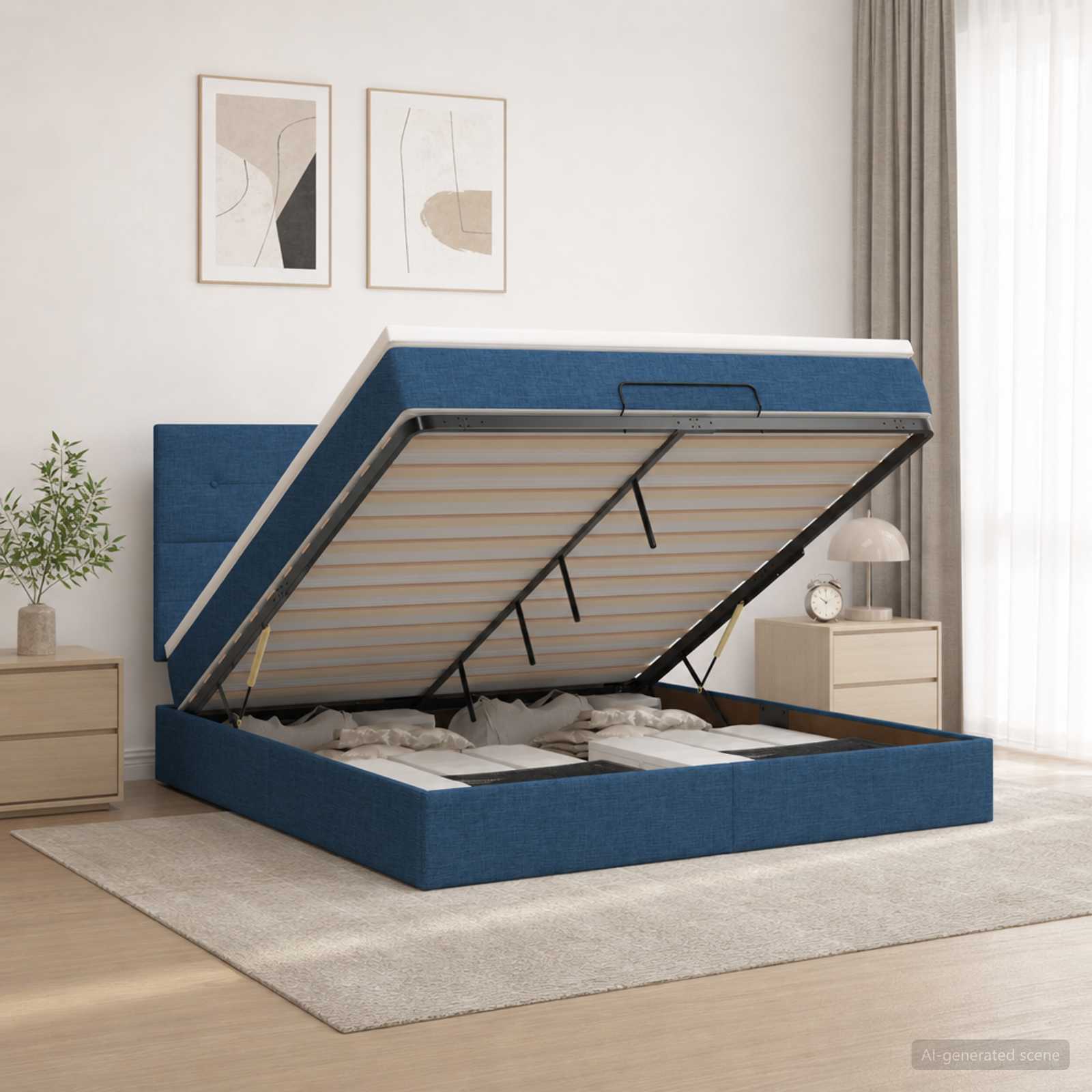 3458096_1.jpg vidaXL Ottoman posteľ s matracom a LED Modrá 180 x 200 cm Látka – Obrázok 1