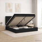 vidaXL Ottoman posteľ s matracom a LED Čierna 200 x 200 cm Látka