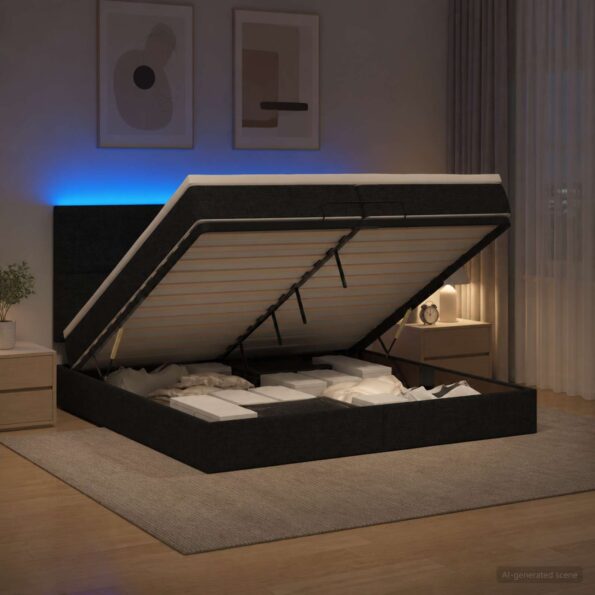 vidaXL Ottoman posteľ s matracom a LED Čierna 200 x 200 cm Látka – Obrázok 4