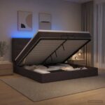 vidaXL Ottoman posteľ s matracom a LED Tmavohnedá 200 x 200 cm Látka