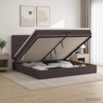 vidaXL Ottoman posteľ s matracom a LED Tmavohnedá 200 x 200 cm Látka – Obrázok 4